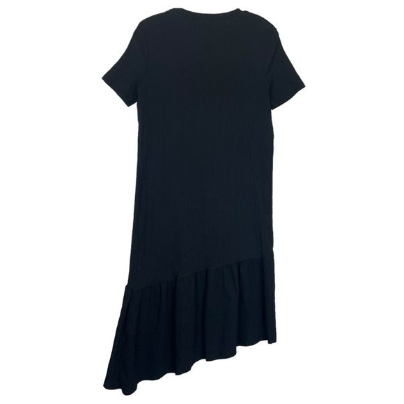 Zara Trafaluc Black Crewneck Short Sleeve Gauzey Midi Asymmetrical Dress Small - Picture 2 of 5
